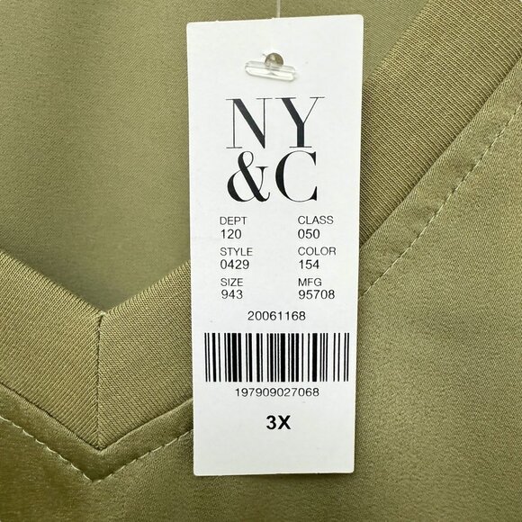 New York & Company Womens Top Plus Size 3X Puff Sleeve V-Neck Satin Blouse Green - Picture 5 of 11